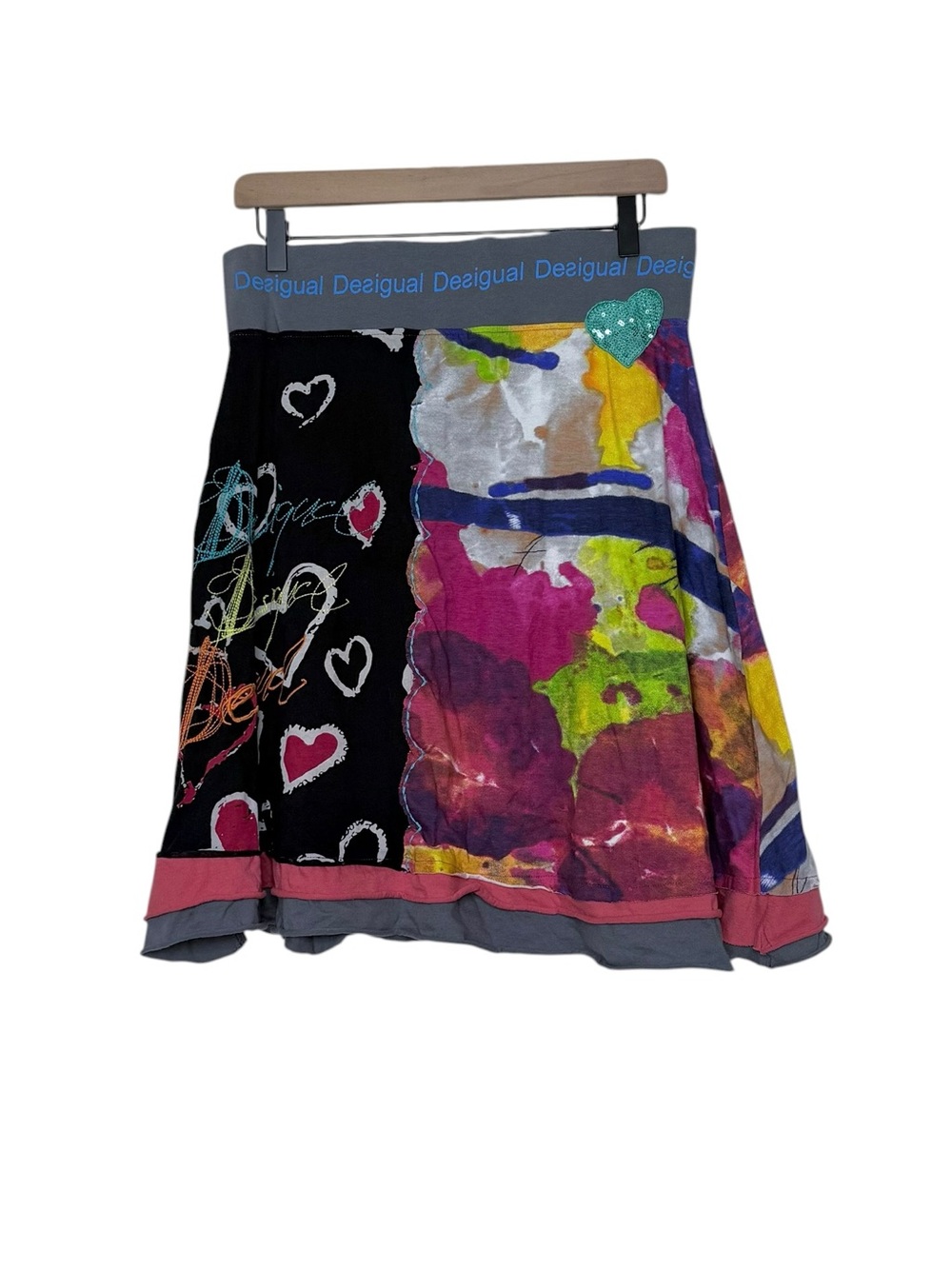 Desigual Y2K Medium Patchwork Abstract Funky Art to Wear Skirt Sequins Graffiti